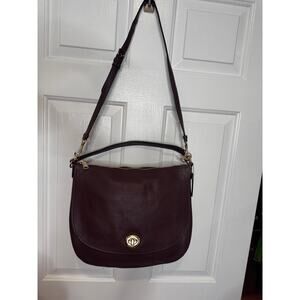 Coach Plum Leather Handbag with Cross Body Strap